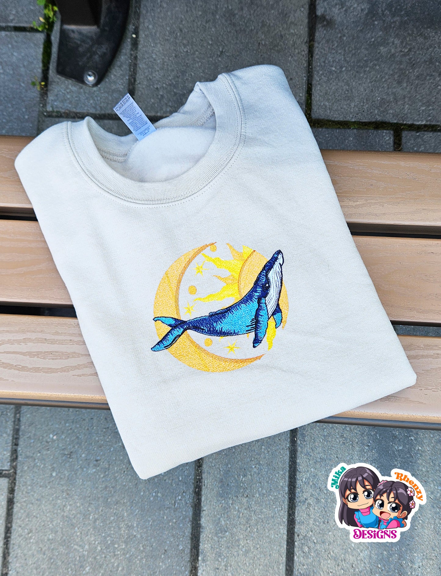 Blue Whale Sun and Moon Embroidered Sweatshirt