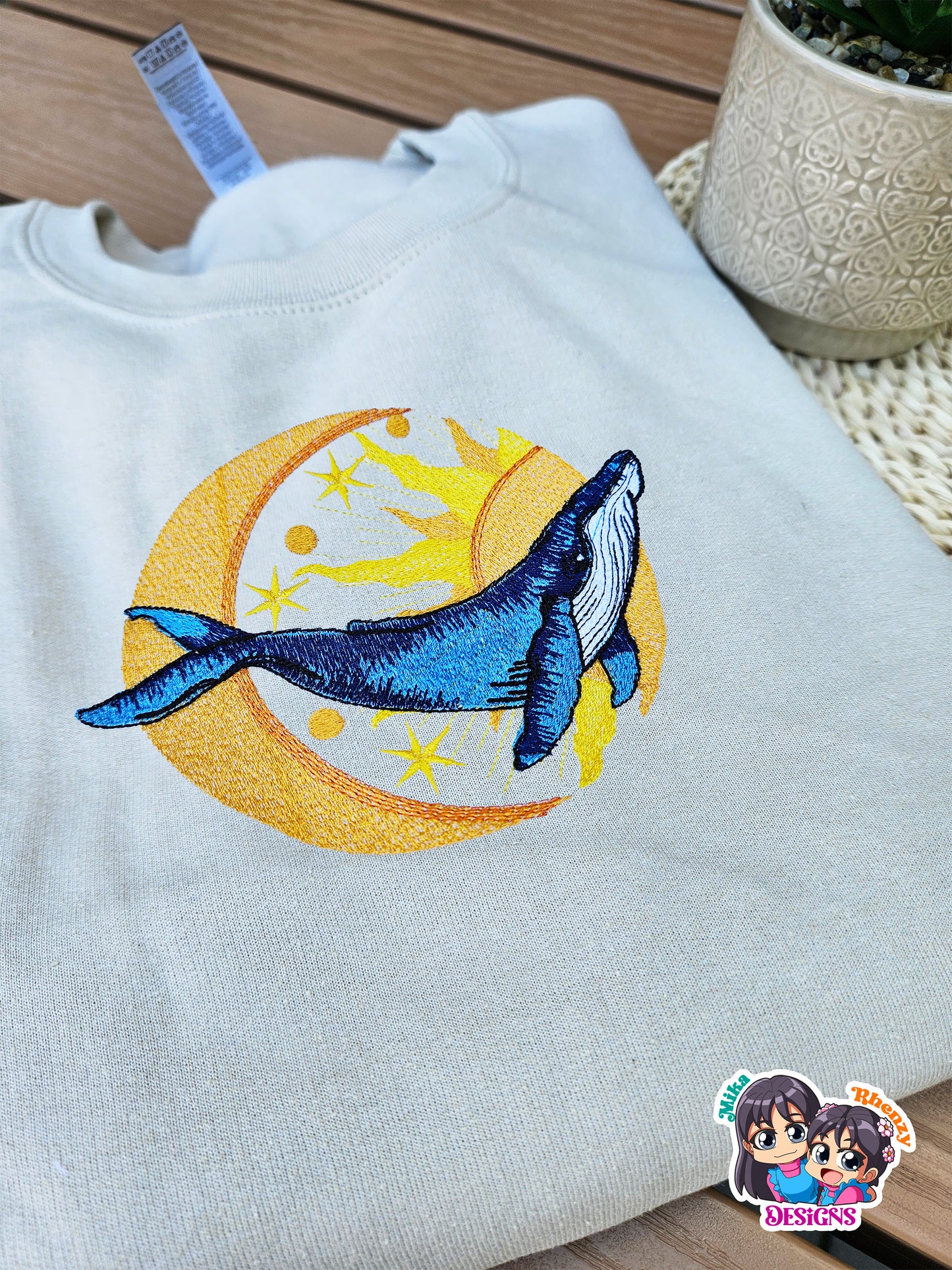 Blue Whale Sun and Moon Embroidered Sweatshirt