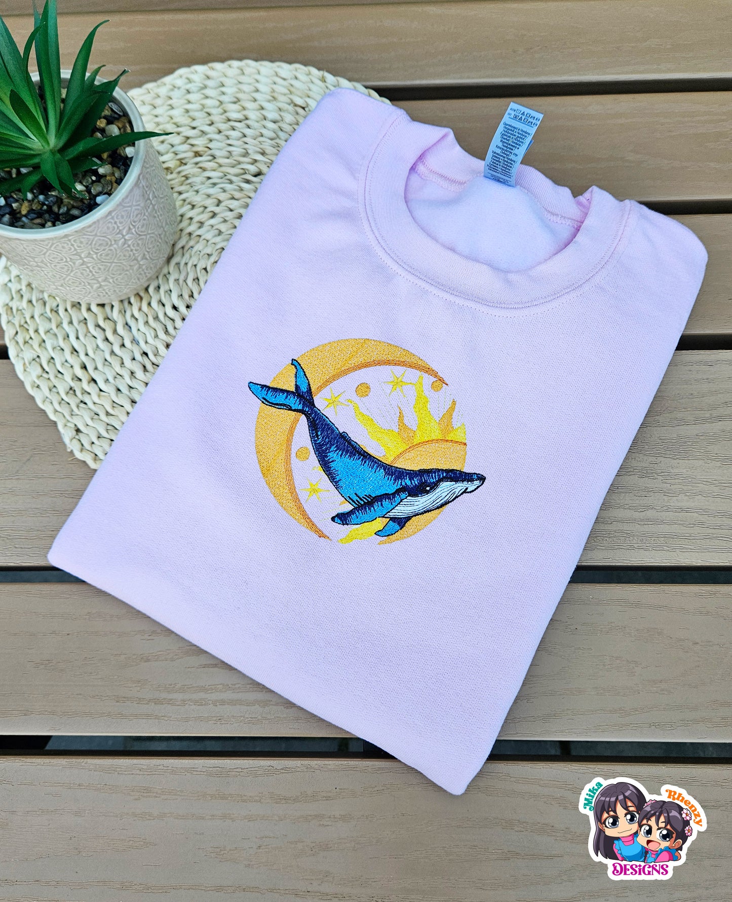 Blue Whale Sun and Moon Embroidered Sweatshirt