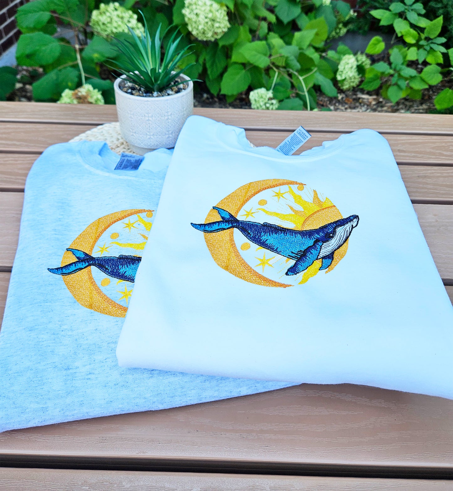 Blue Whale Sun and Moon Embroidered Sweatshirt