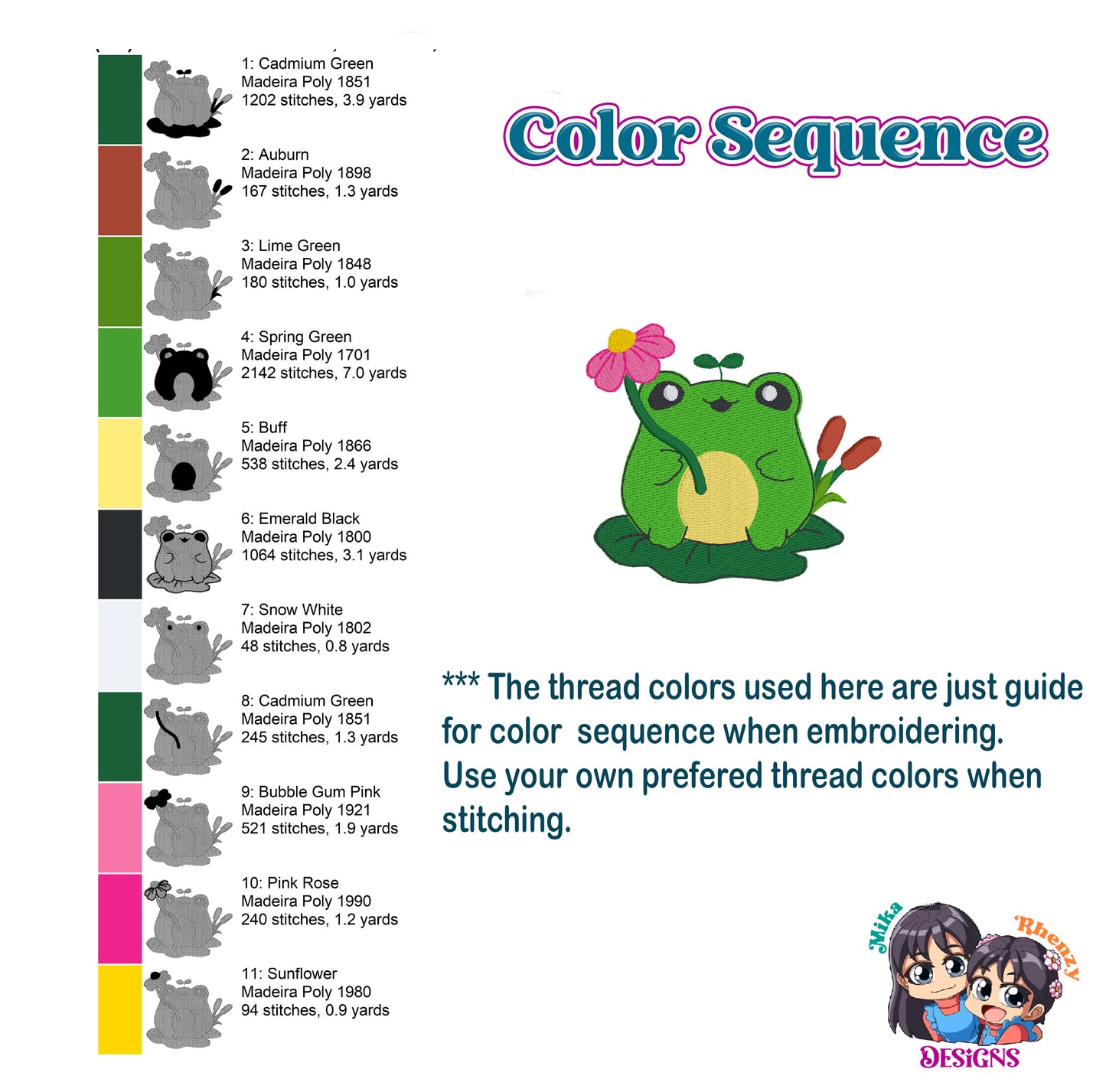 Frog Embroidery Design Machine Embroidery 4 Sizes