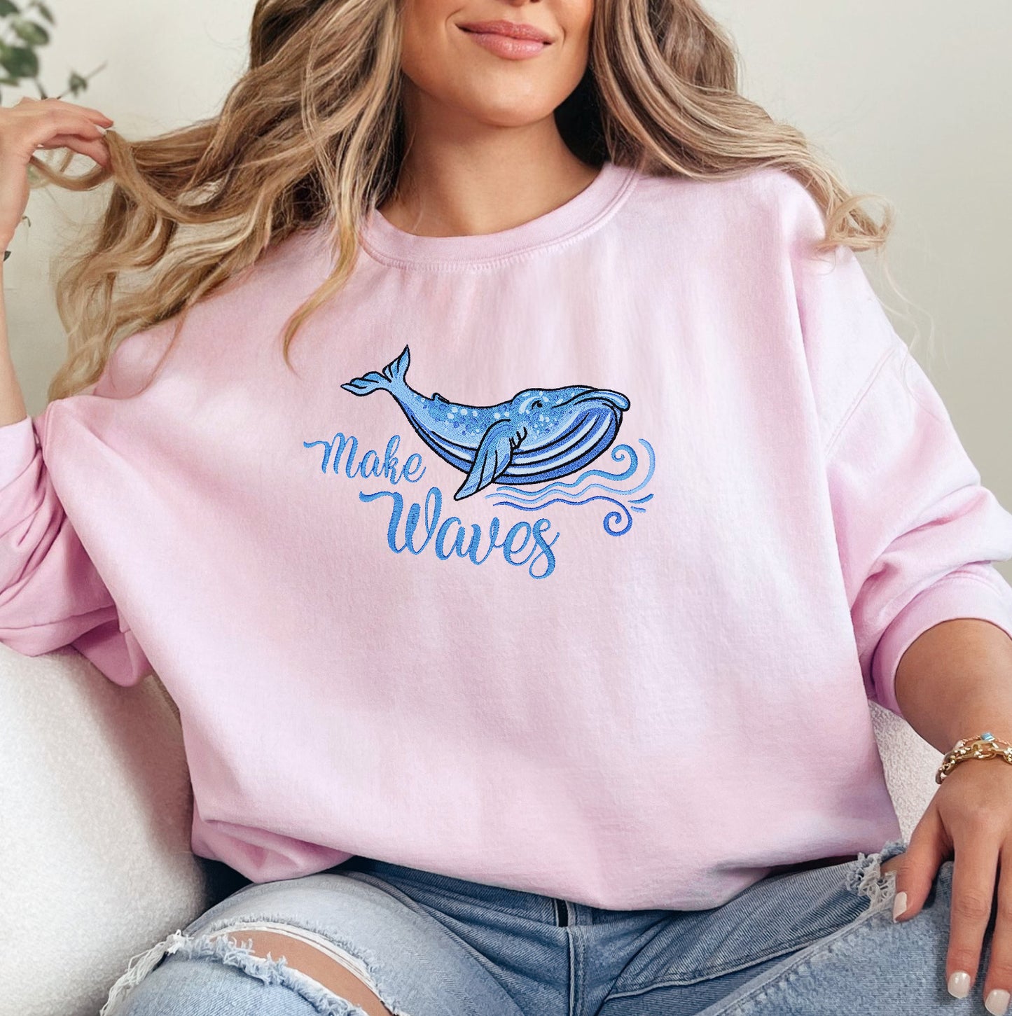 Blue Whale Make Waves Embroidered Sweatshirt