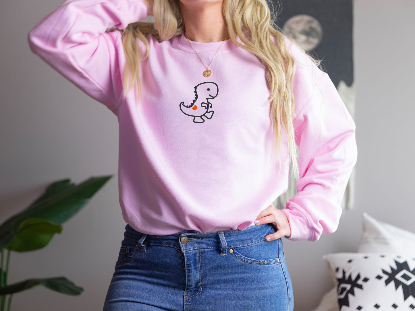 Cute Dinosaur Embroidered Crewneck Sweatshirt