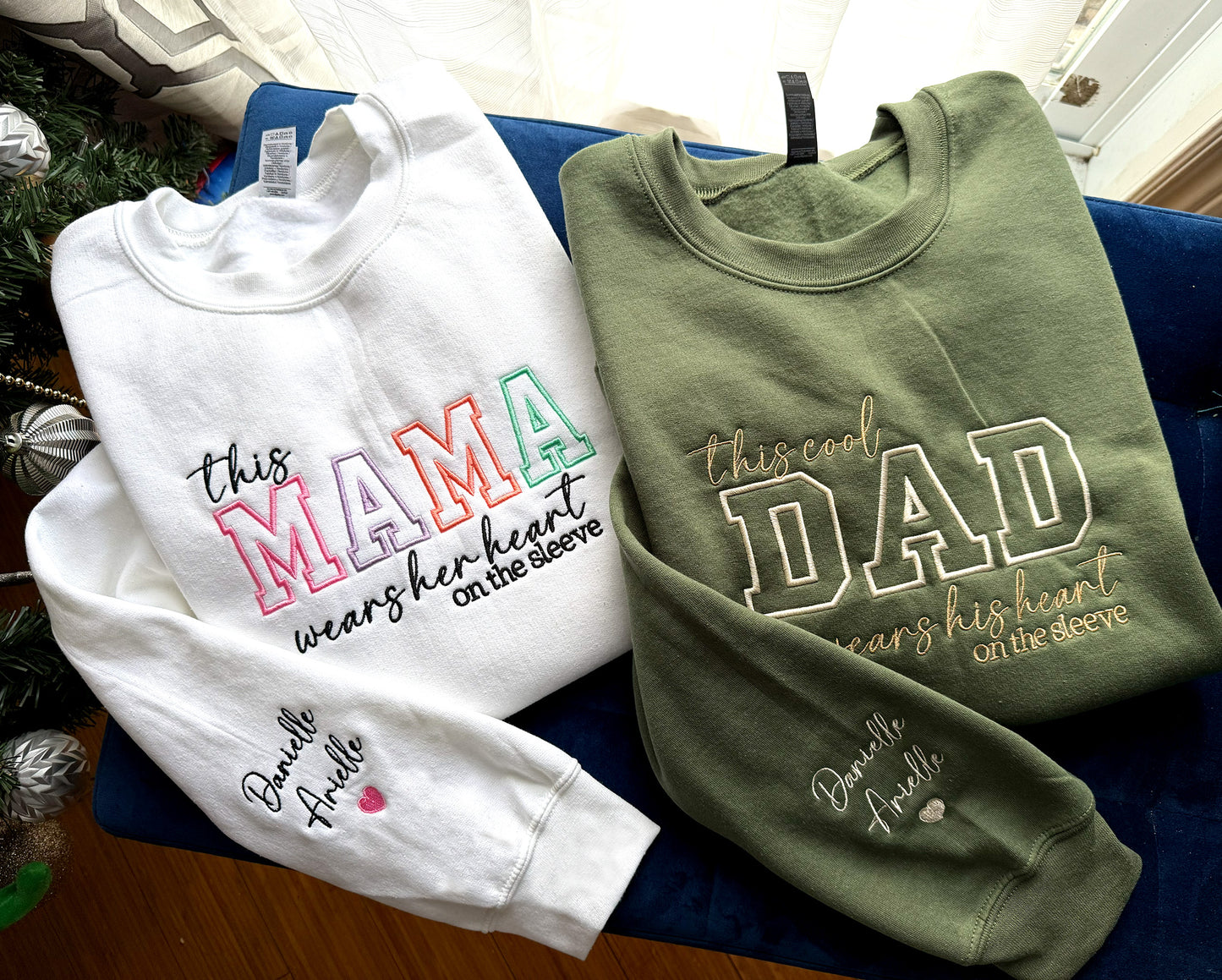 This Mama Wears Her Heart On The Sleeve Custom Embroidered Crewneck