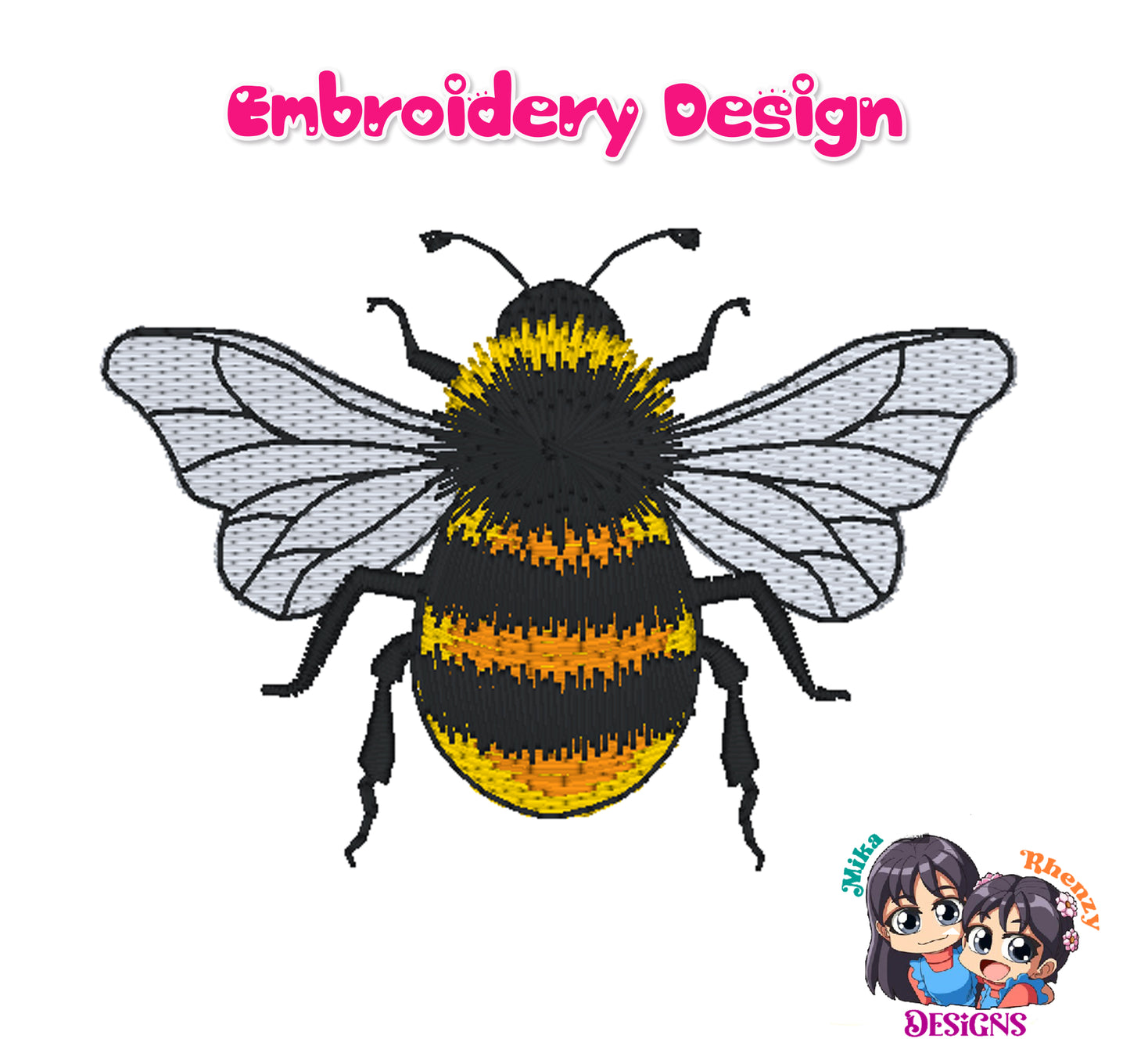 Bee Embroidery Design Machine Embroidery 4 Sizes