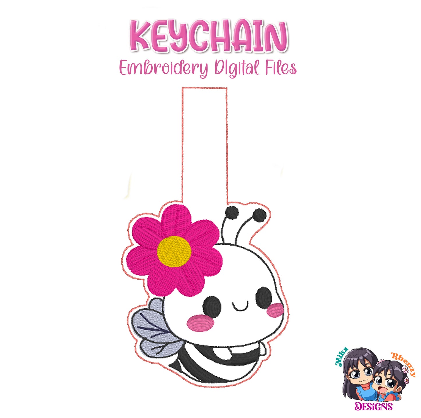 Bee Keychain Embroidery Digital File