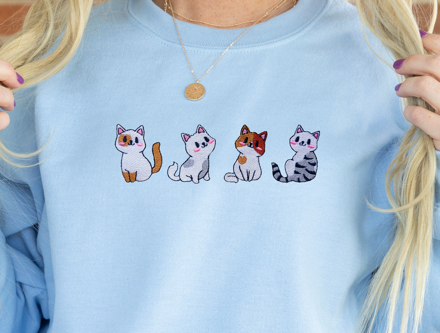 Cats Embroidered Crewneck Sweatshirt