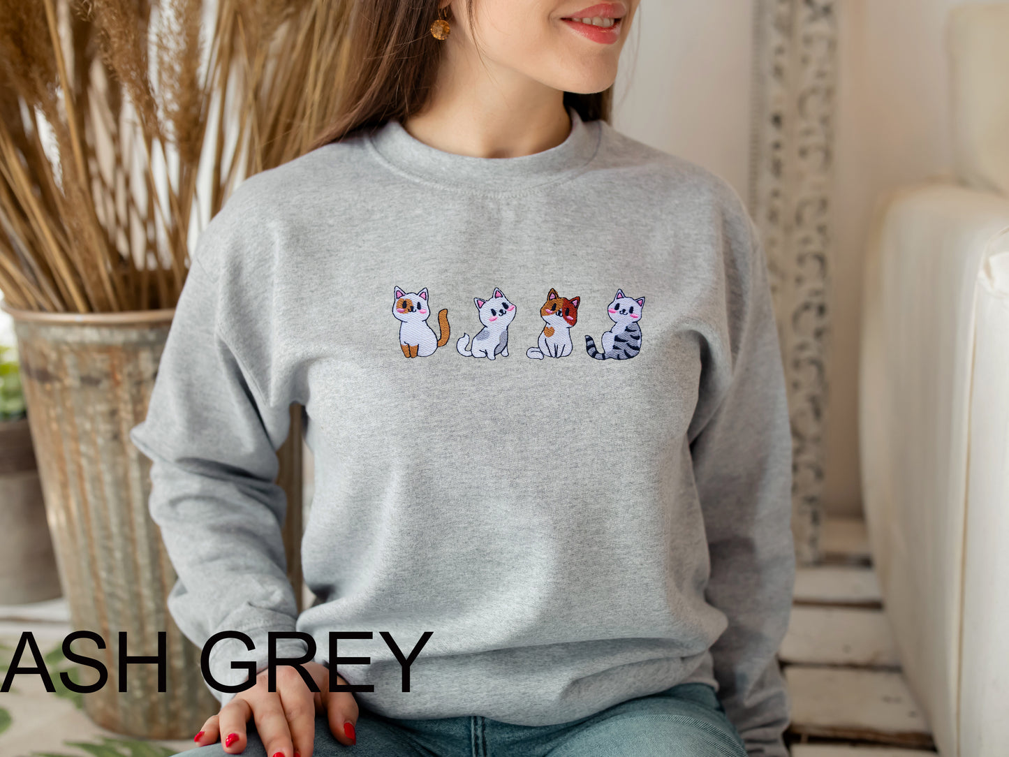 Cats Embroidered Crewneck Sweatshirt