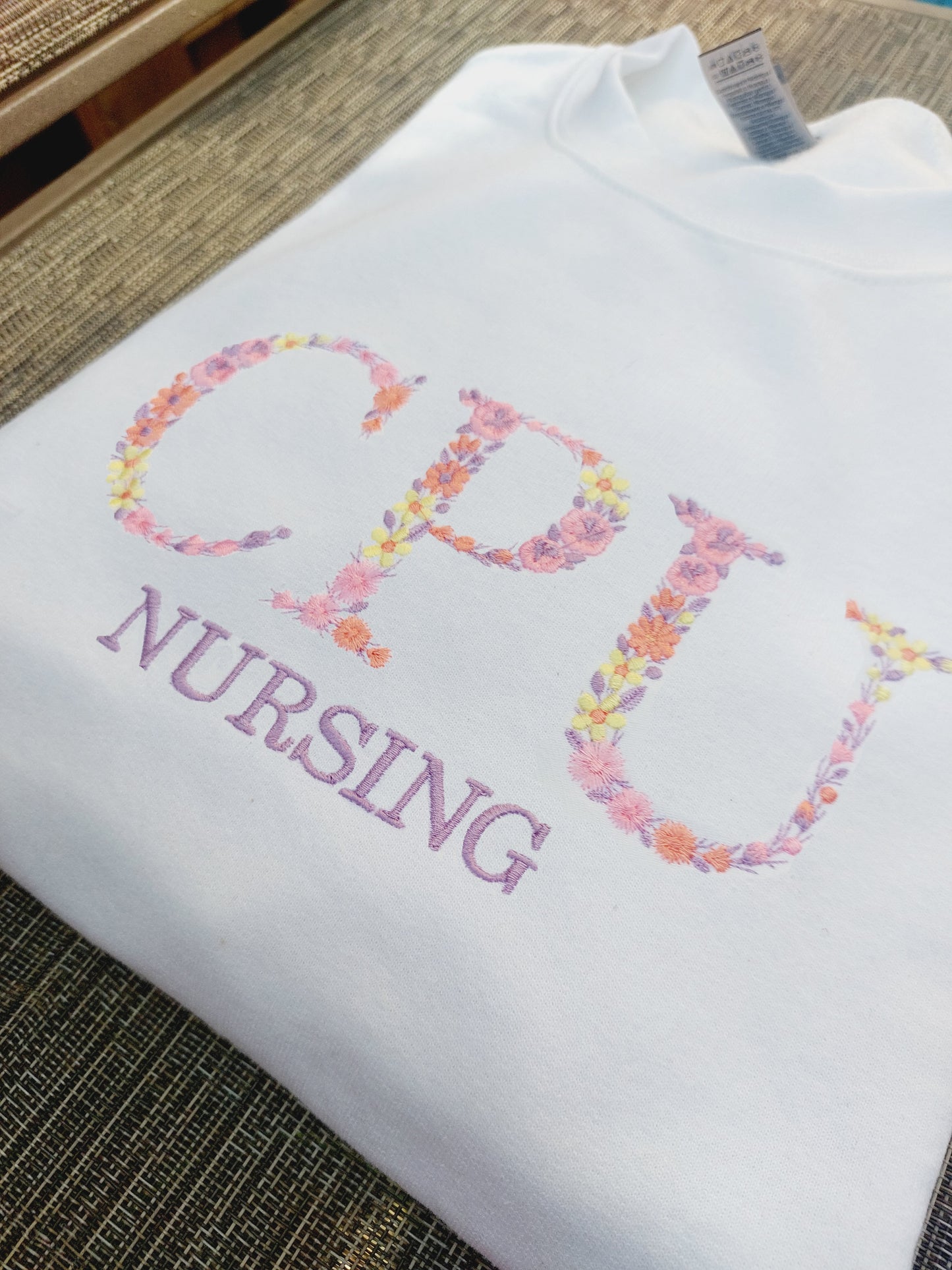Custom Floral Letters Embroidered Sweatshirt