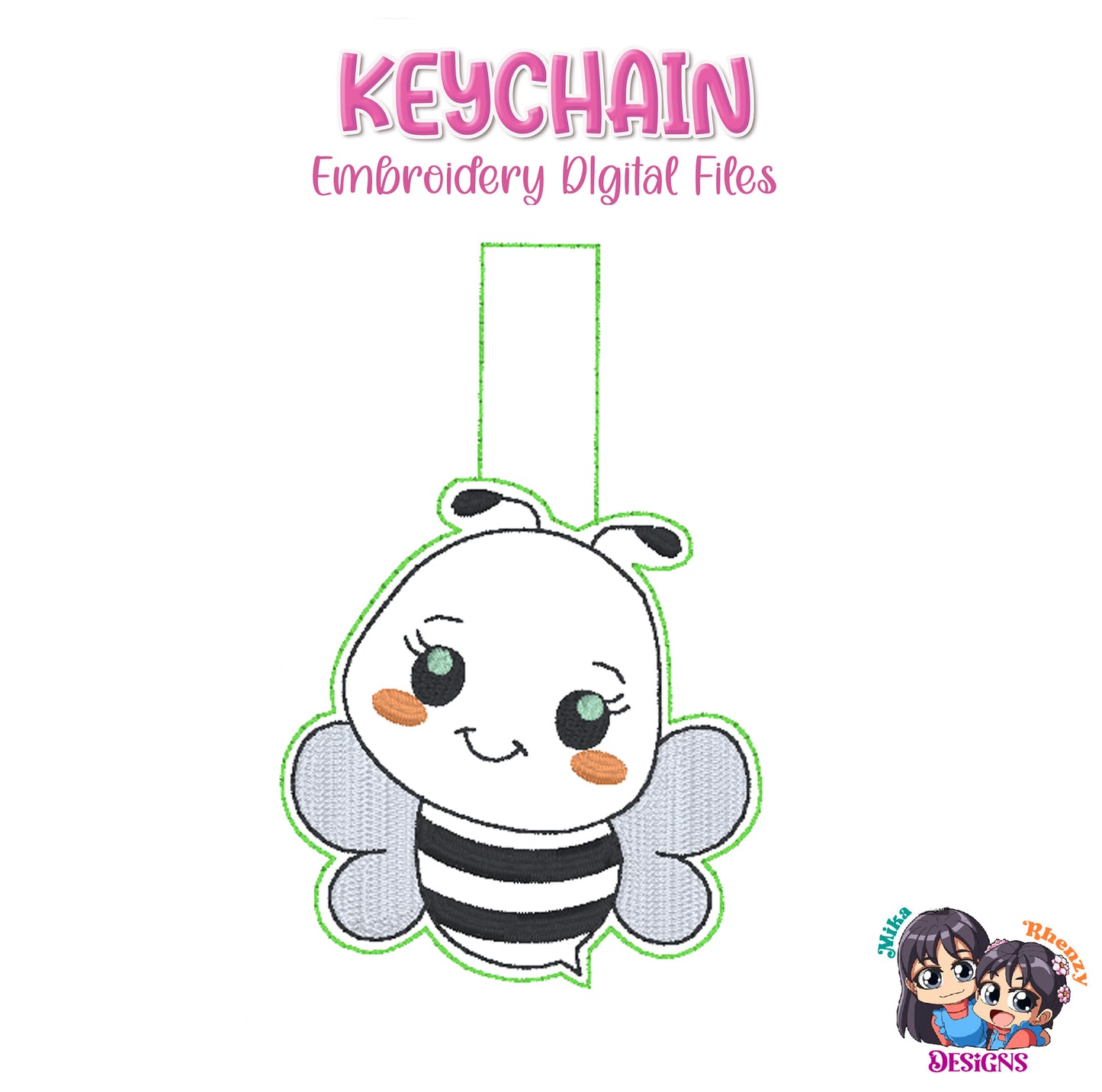 Bee Keychain Embroidery Digital File