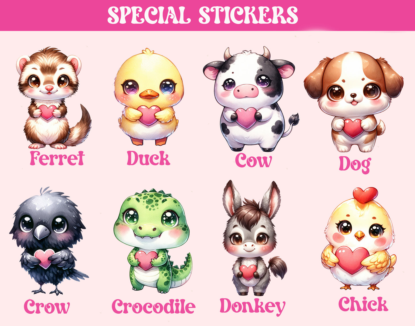 Animal Holding Heart Stickers