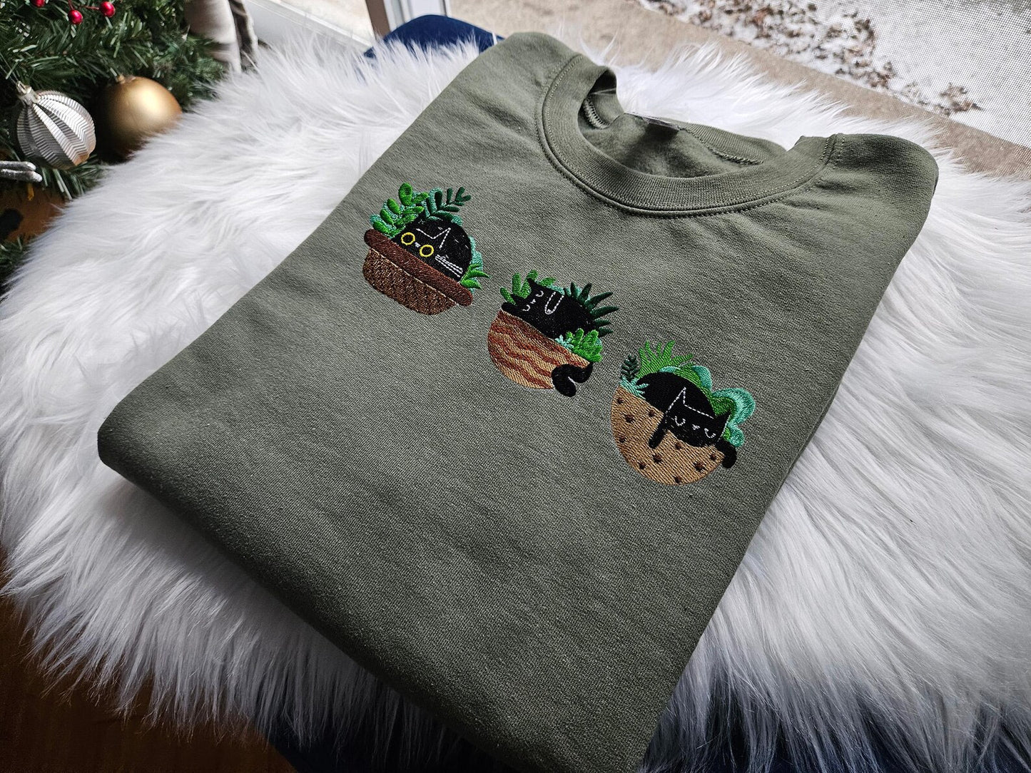 Cat Plant Embroidered Crewneck