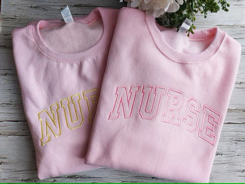 Nurse Embroidered Crewneck Or Hooded Sweatshirt