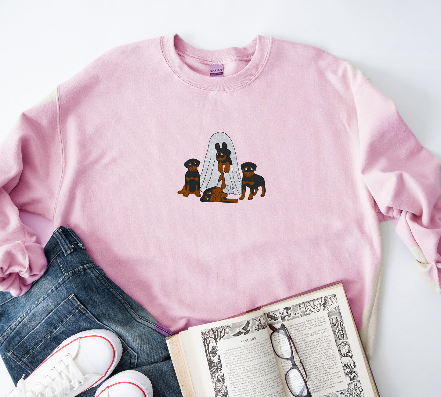 Ghost With Puppies Embroidered Sweatshirt