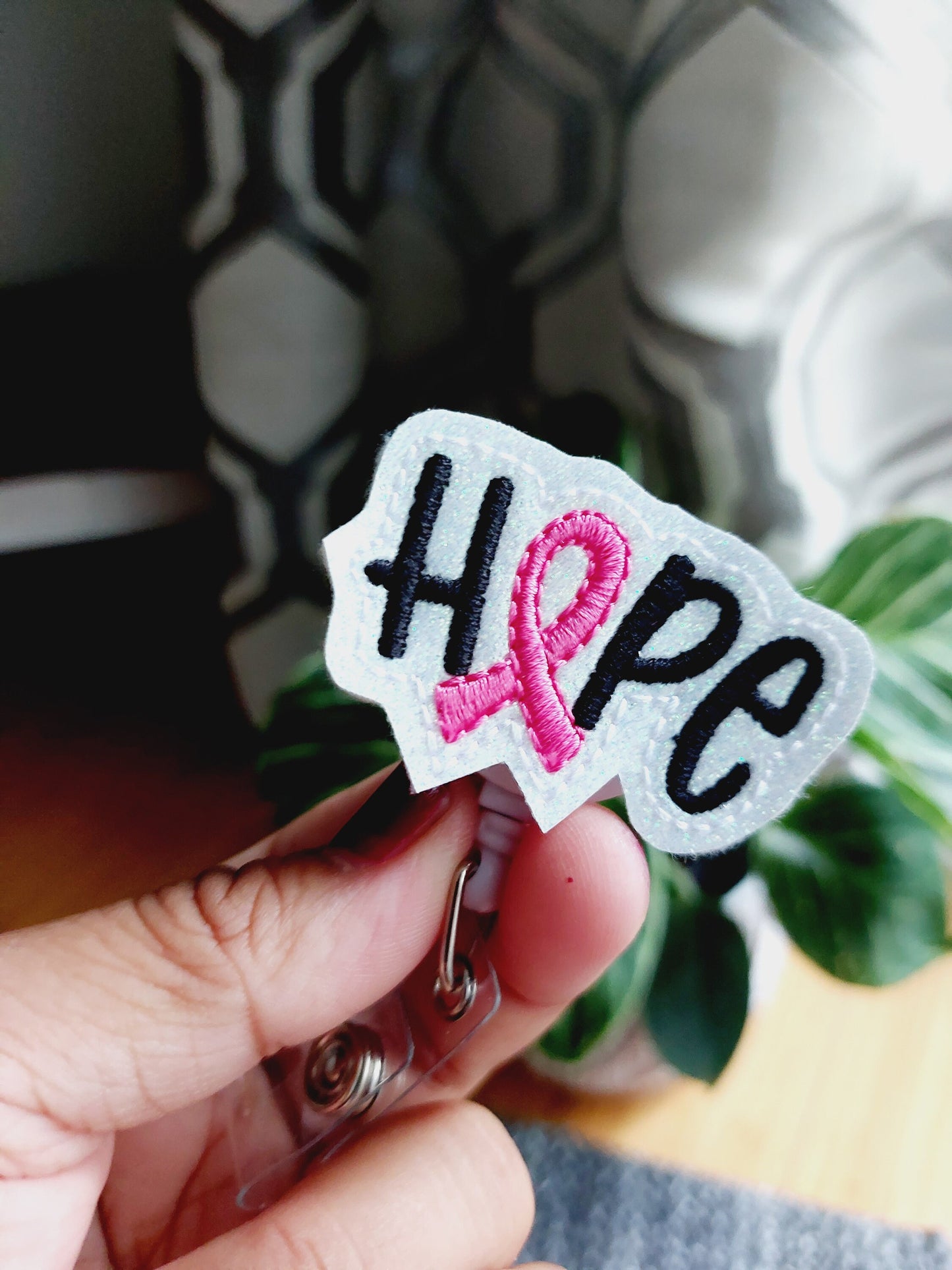 Hope Pink Ribbon Badge Reel, Retractable Reel , ID Holder, Medical Badge Real, Nurse Badge Reel