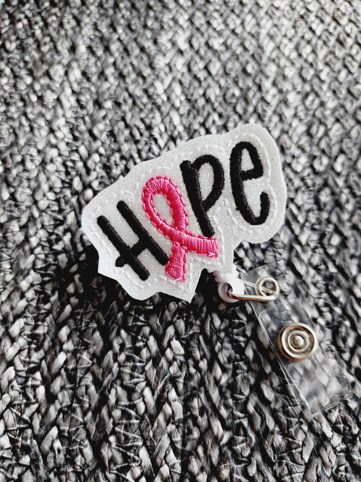 Hope Pink Ribbon Badge Reel, Retractable Reel , ID Holder, Medical Badge Real, Nurse Badge Reel