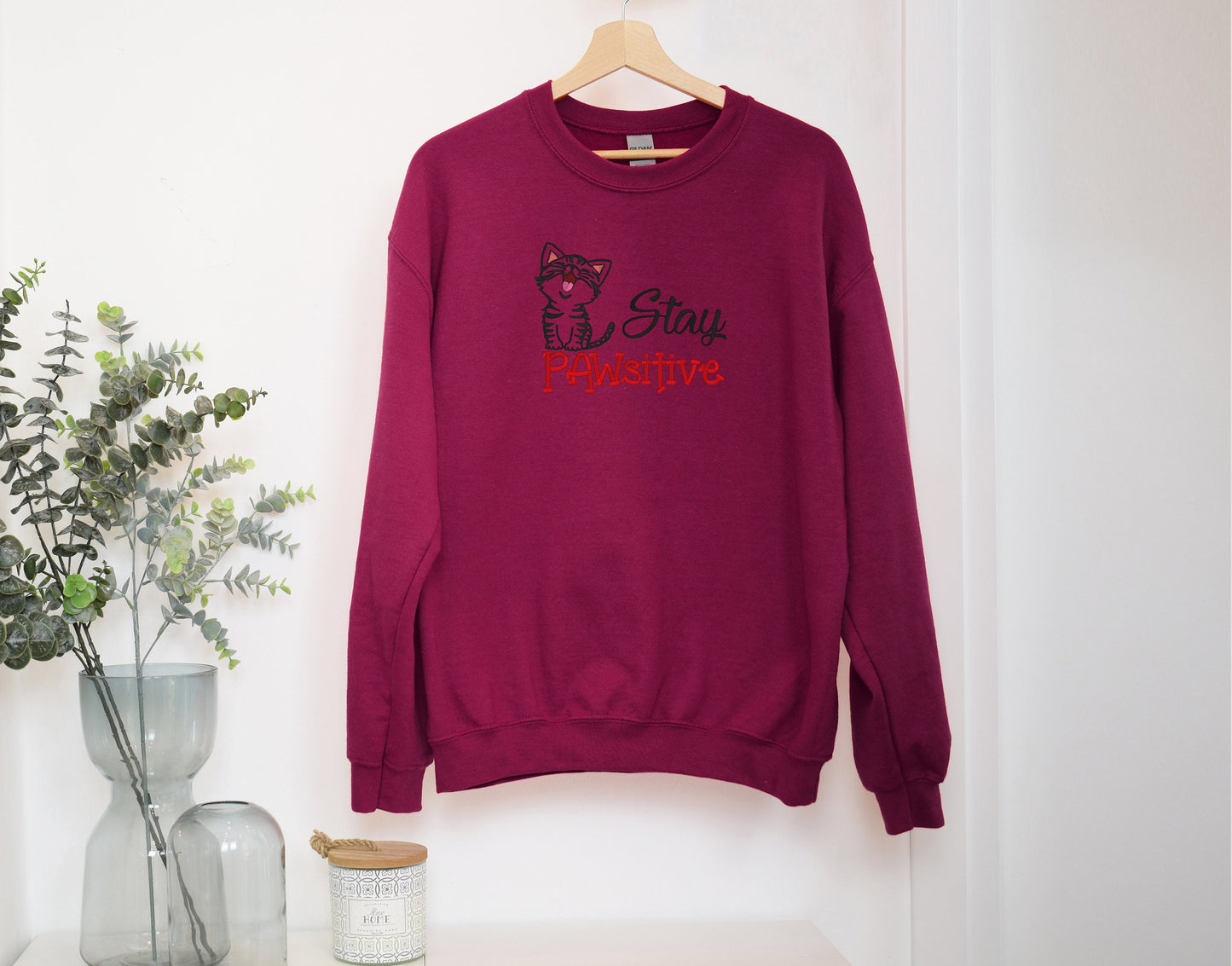 Stay Pawsitive Embroidered Crewneck Sweatshirt
