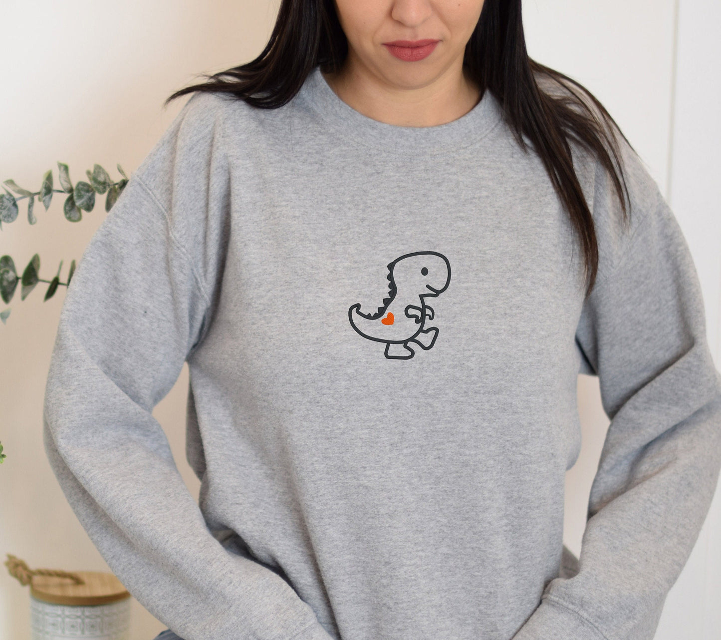 Cute Dinosaur Embroidered Crewneck Sweatshirt