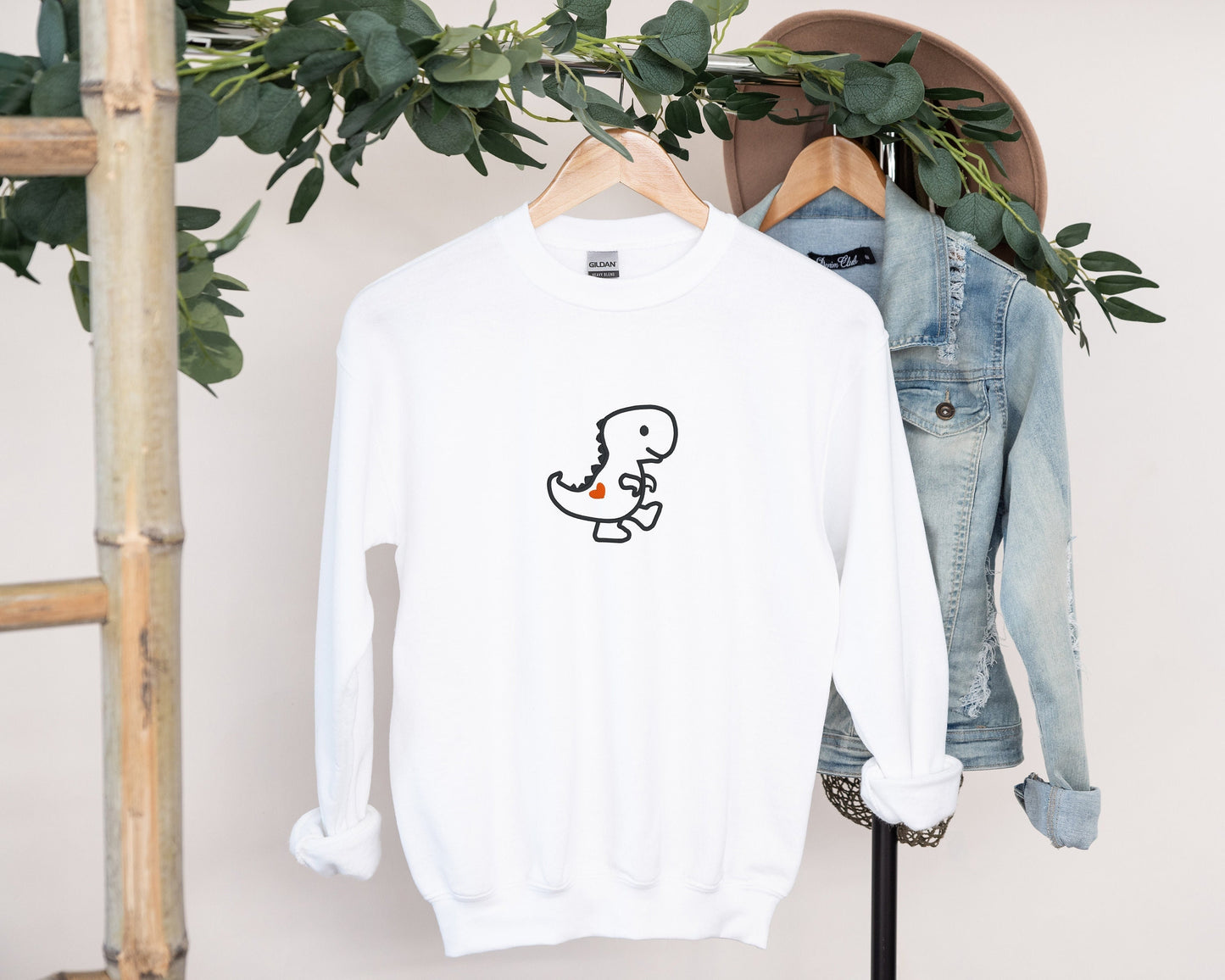 Cute Dinosaur Embroidered Crewneck Sweatshirt