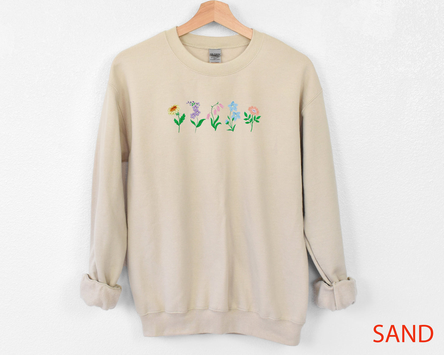 Flower Sweatshirt, Embroidered Crewneck Sweater Floral Botanical Sweatshirt Sweatshirt Nature Sweatshirt