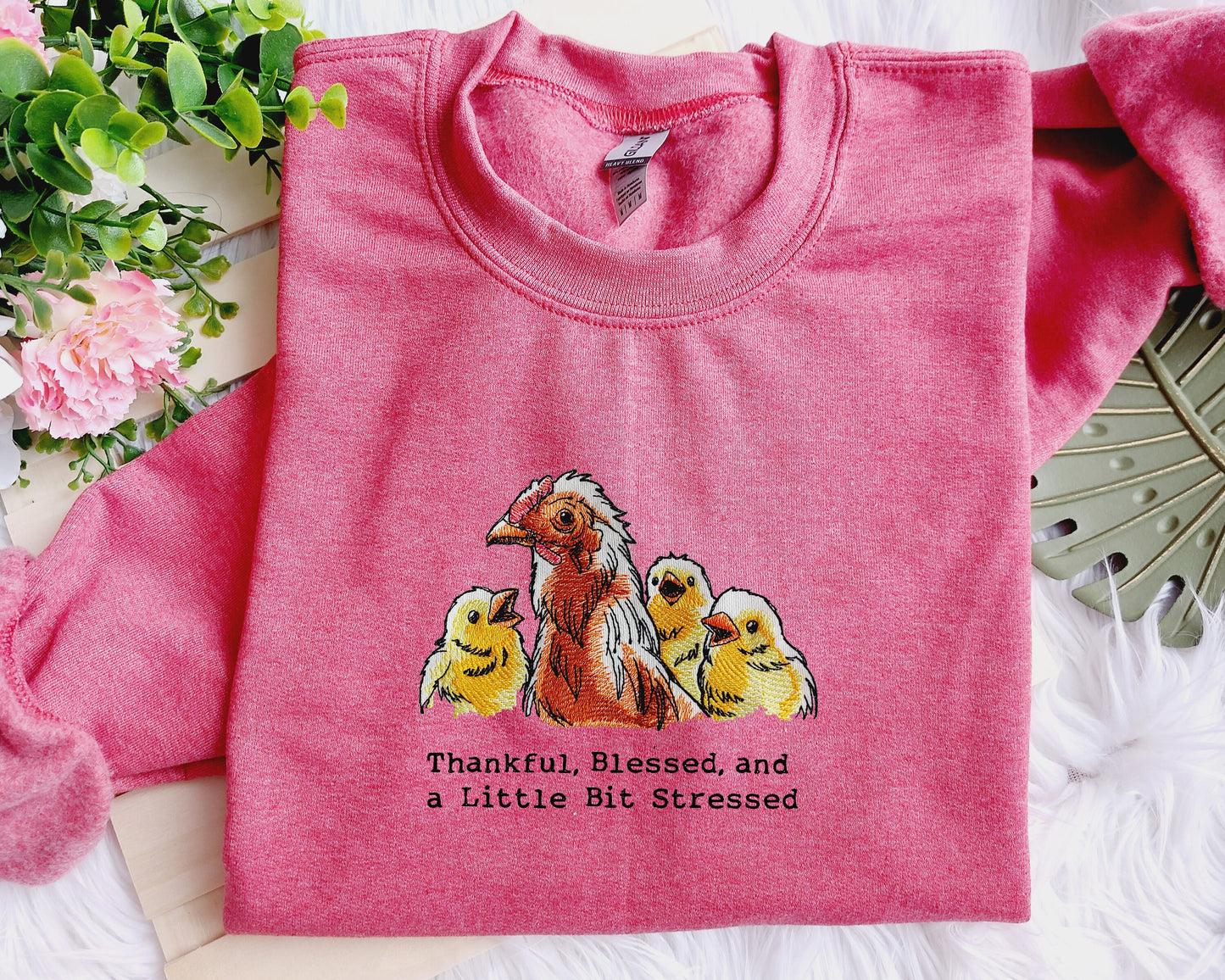 Thankful and Blessed Embroidered Crewneck Sweatshirt for Mama, Grandma and Her