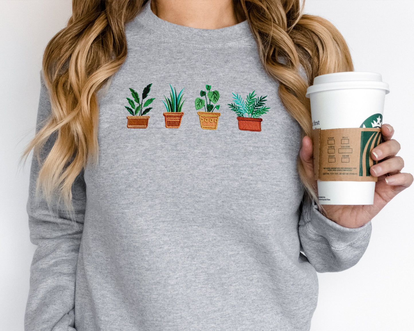 Plants Embroidered Crewneck Sweatshirt for Mama, Grandma and Her