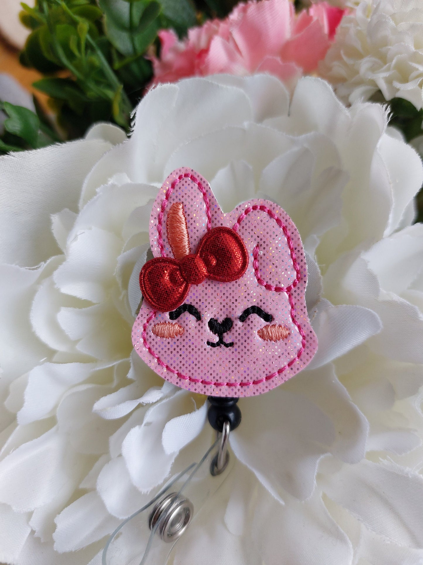 Bunny with Red Bow Badge Reel