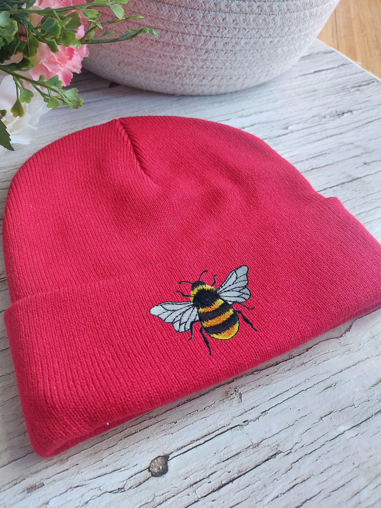 Bee Beanie / Embroidered Beanie / Bee Bonnet / Winter Hat