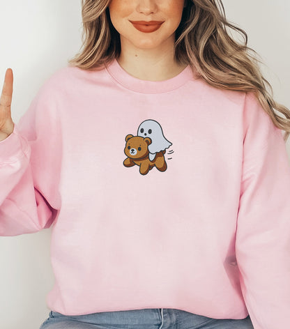 Ghost Riding A Bear Halloween Embroidered Sweatshirt