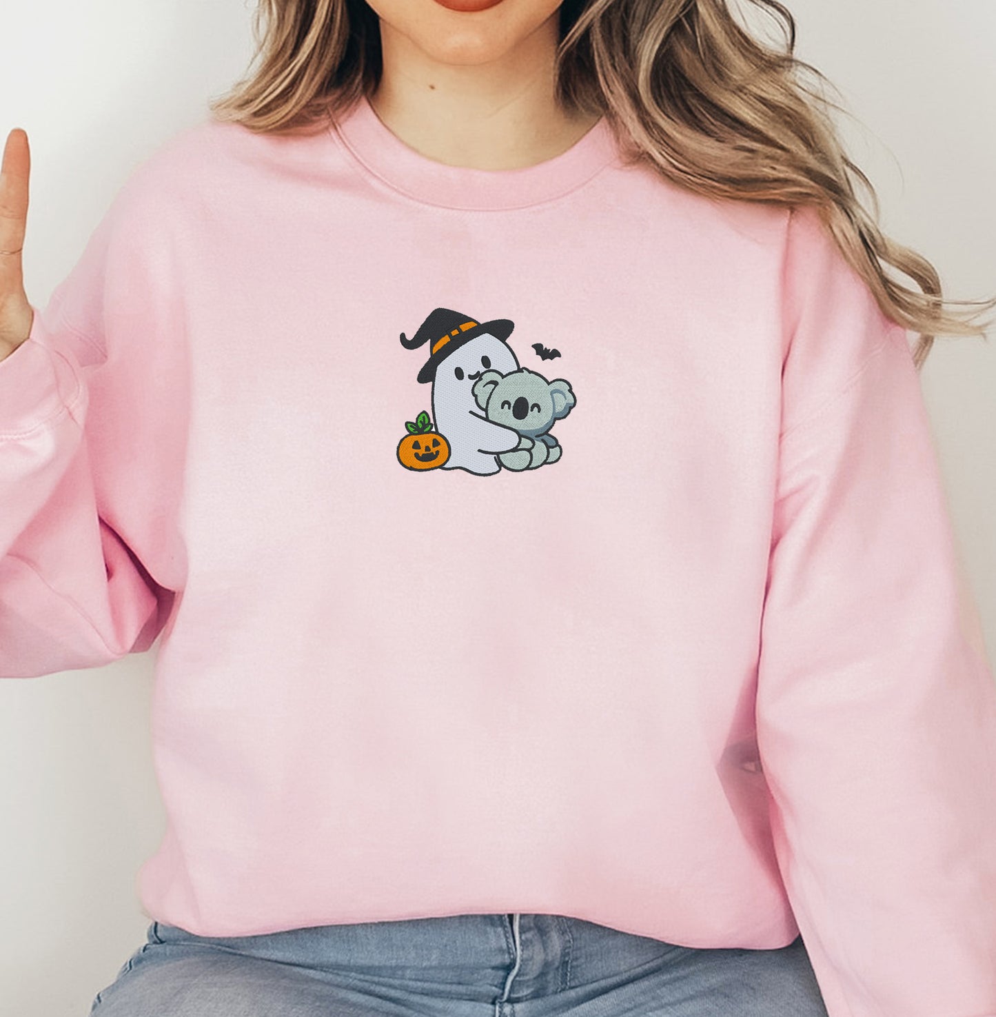 Ghost Holding A Koala Halloween Embroidered Sweatshirt