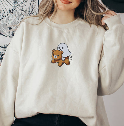 Ghost Riding A Bear Halloween Embroidered Sweatshirt