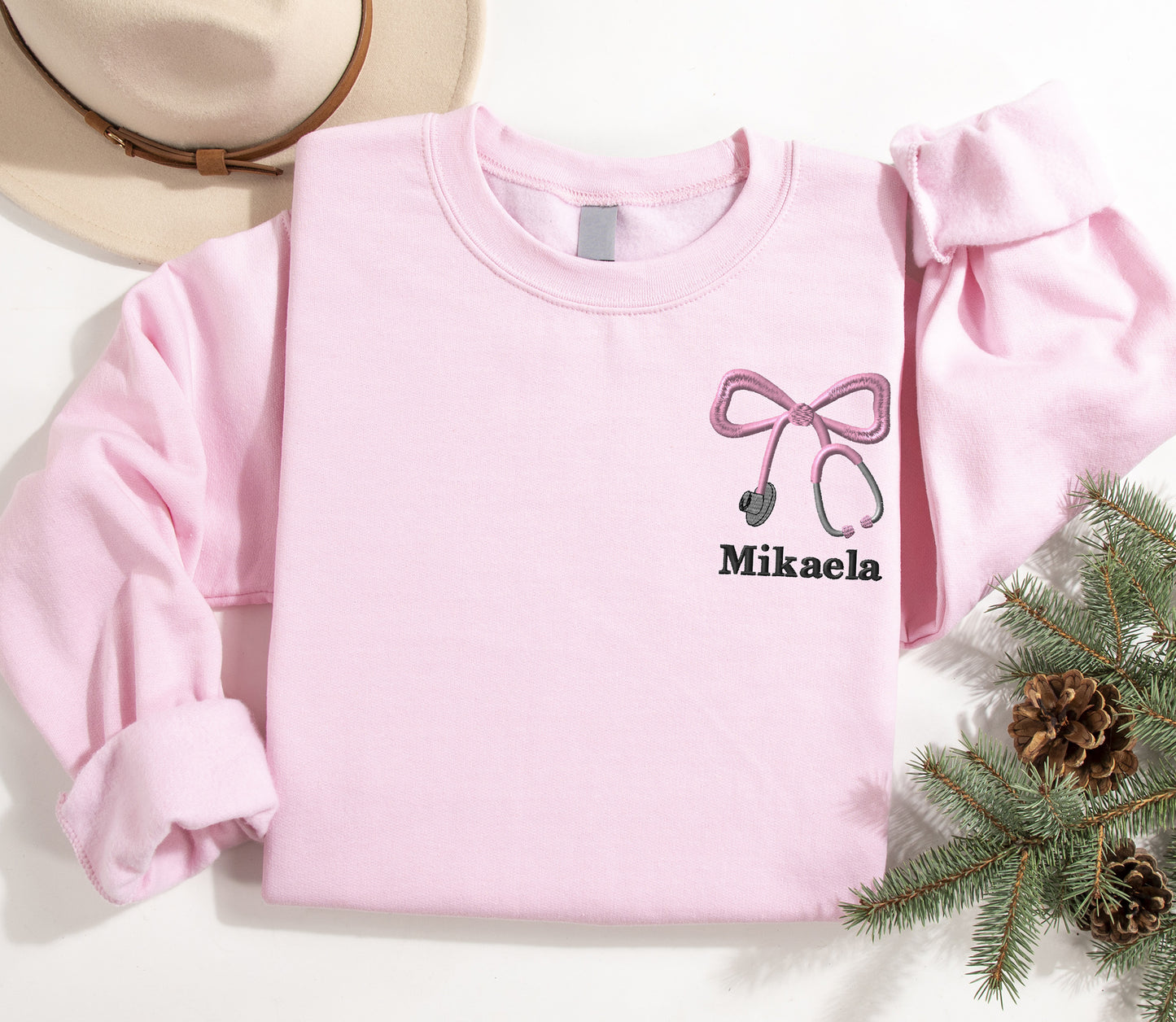 Custom Bow Stethoscope Embroidered Sweatshirt