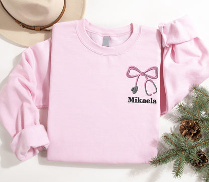 Custom Bow Stethoscope Embroidered Sweatshirt