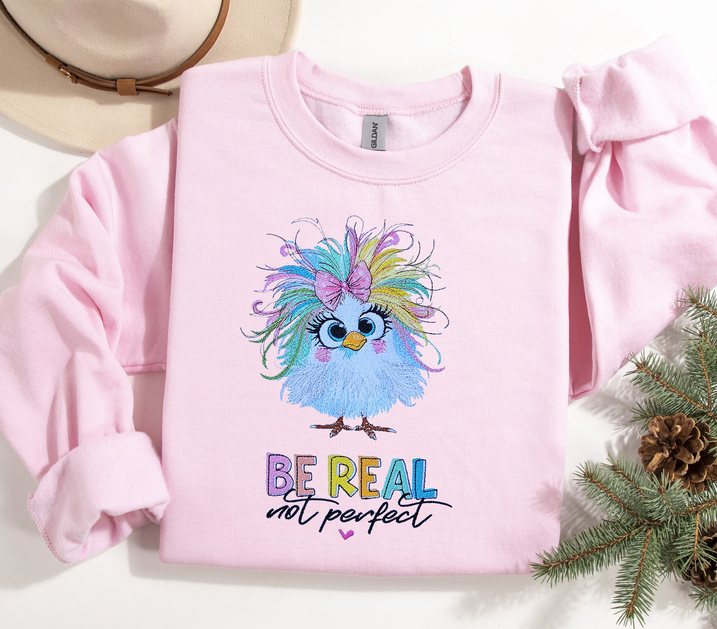 Be Real Not Perfect Embroidered Crewneck Sweatshirt