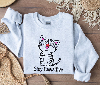 Stay Pawsitive Embroidered Crewneck Sweatshirt