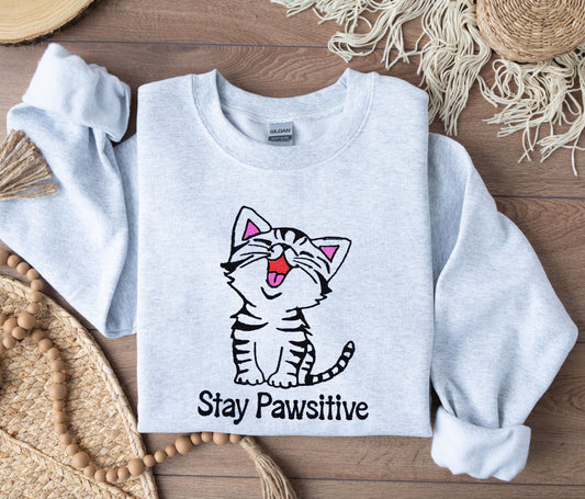 Stay Pawsitive Embroidered Crewneck Sweatshirt