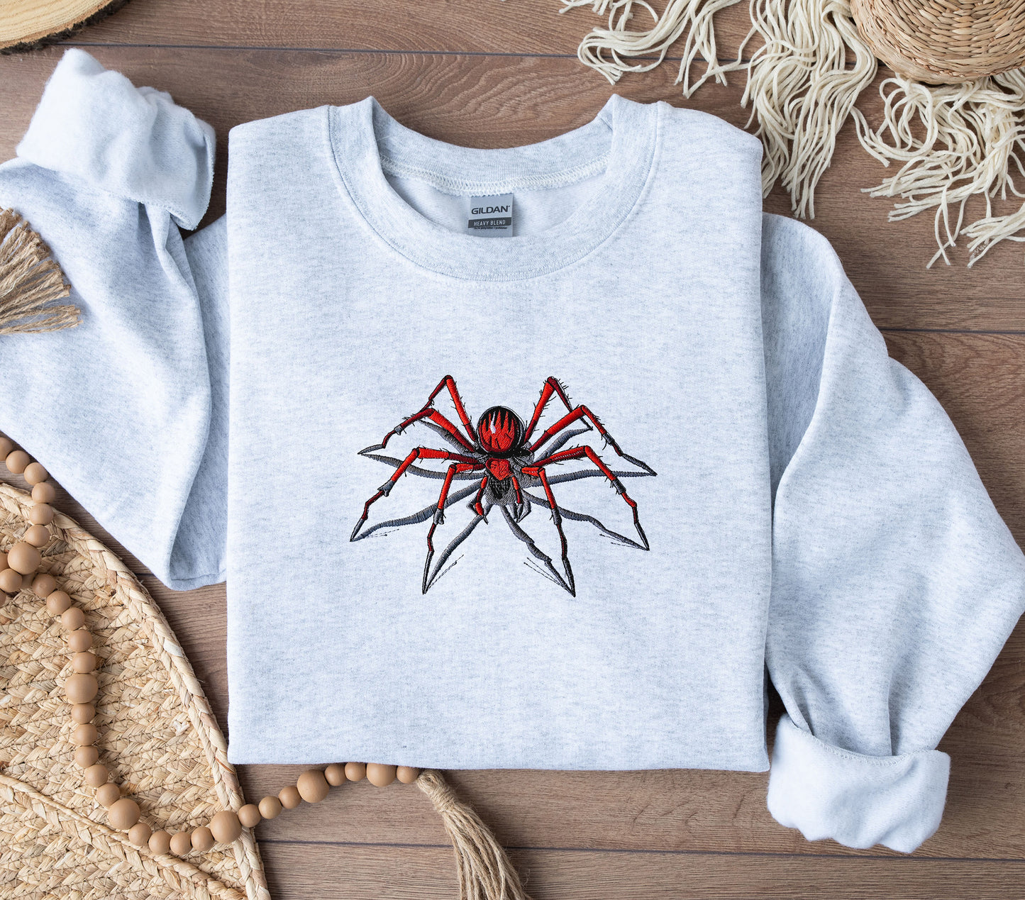 Spider Embroidered Crewneck or Hooded Sweatshirt