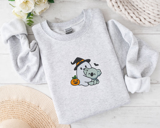 Ghost Holding A Koala Halloween Embroidered Sweatshirt