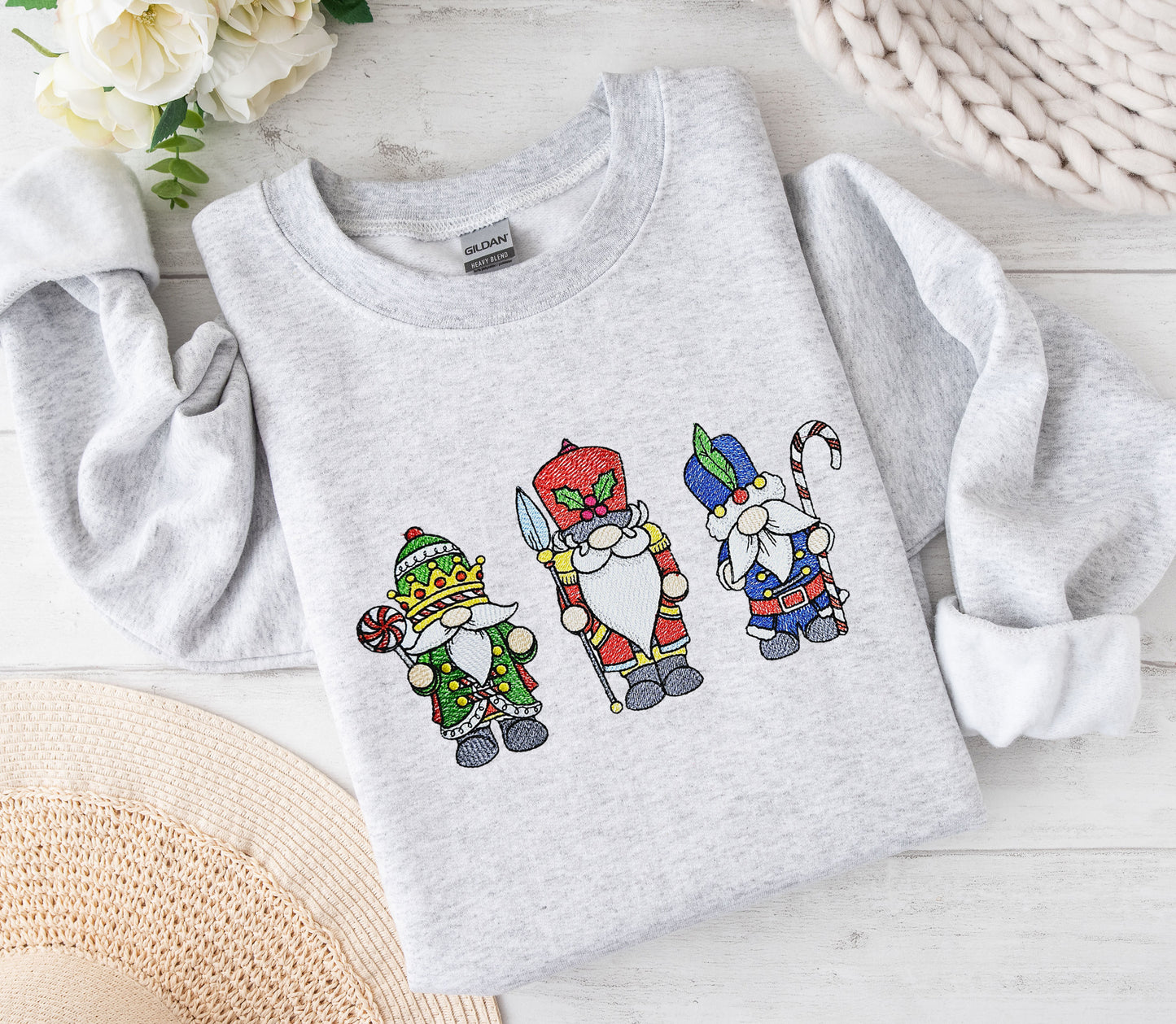 Christmas Nurcracker Gnome Embroidered Crewneck Sweatshirt