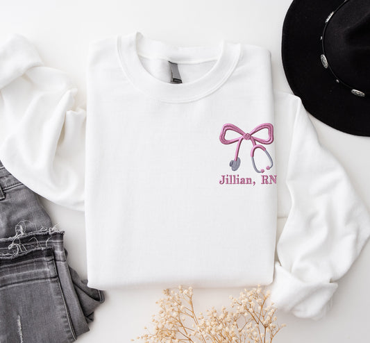 Custom Bow Stethoscope Embroidered Sweatshirt