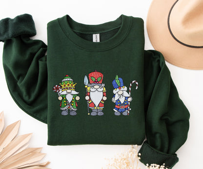 Christmas Nurcracker Gnome Embroidered Crewneck Sweatshirt