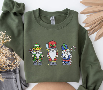 Christmas Nurcracker Gnome Embroidered Crewneck Sweatshirt