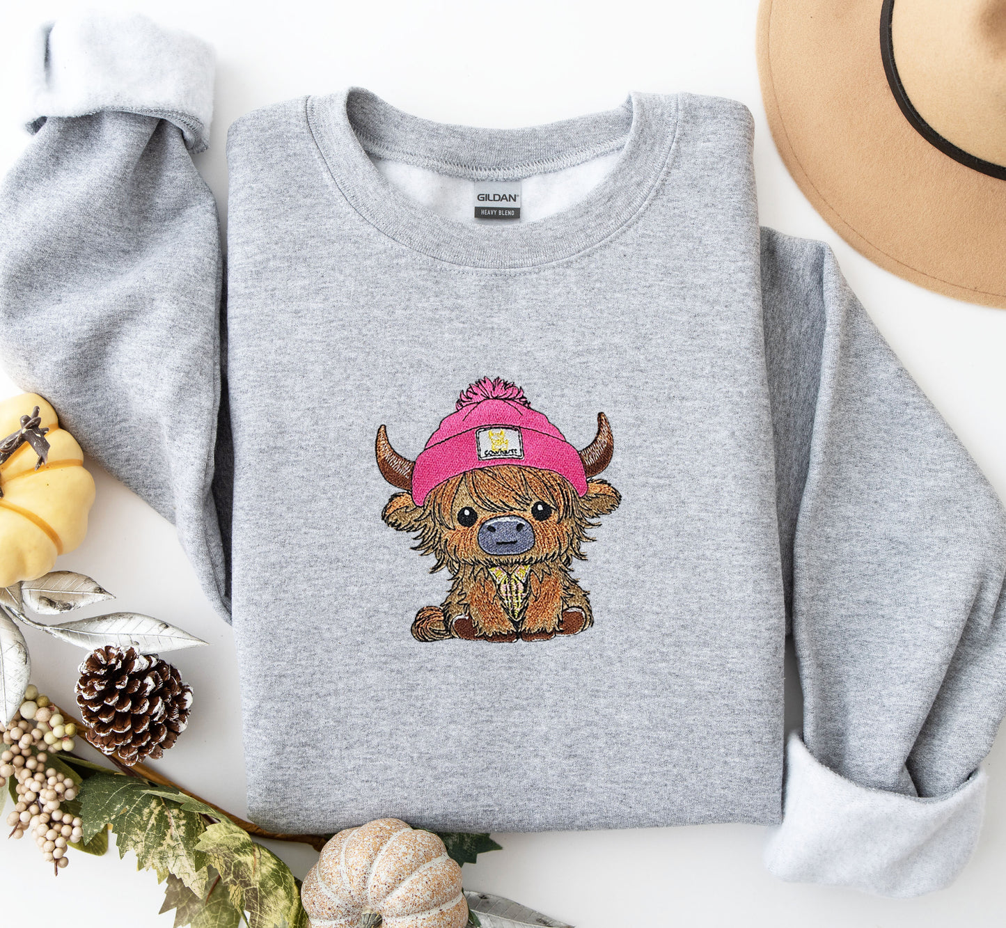 Highland Cow Embroidered Crewneck Sweatshirt