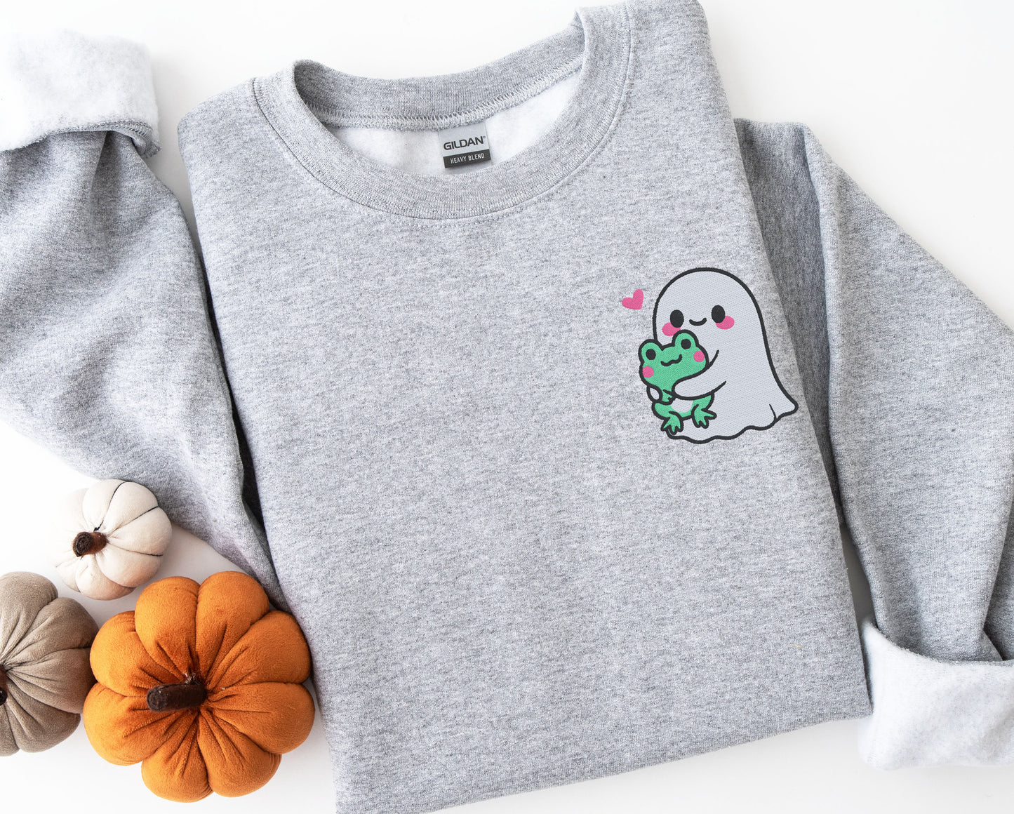 Ghost Holding A Frog Halloween Embroidered Sweatshirt