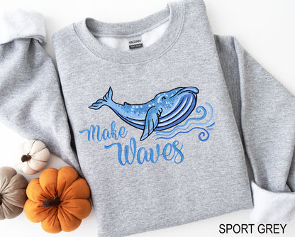 Blue Whale Make Waves Embroidered Crewneck Sweatshirt