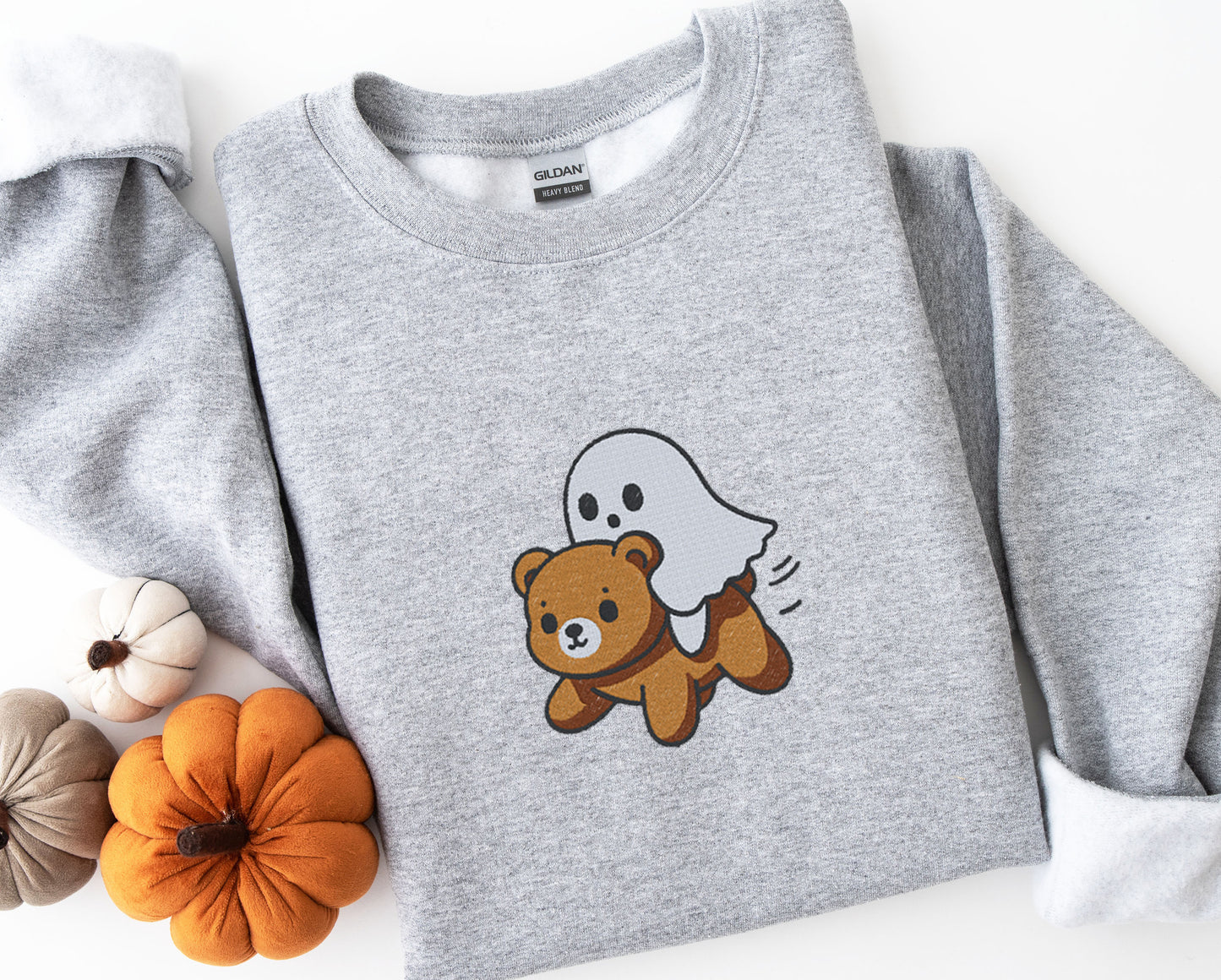 Ghost Riding A Bear Halloween Embroidered Sweatshirt