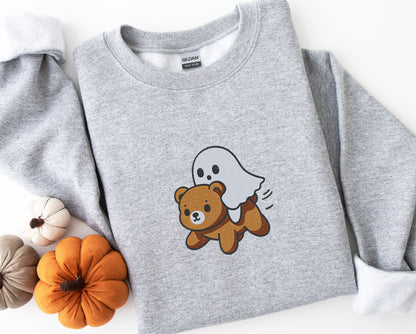 Ghost Riding A Bear Halloween Embroidered Sweatshirt