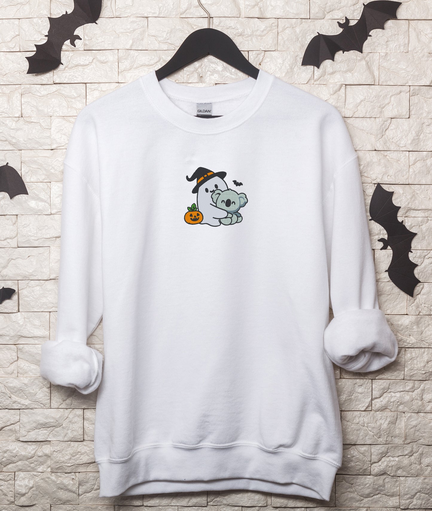 Ghost Holding A Koala Halloween Embroidered Sweatshirt