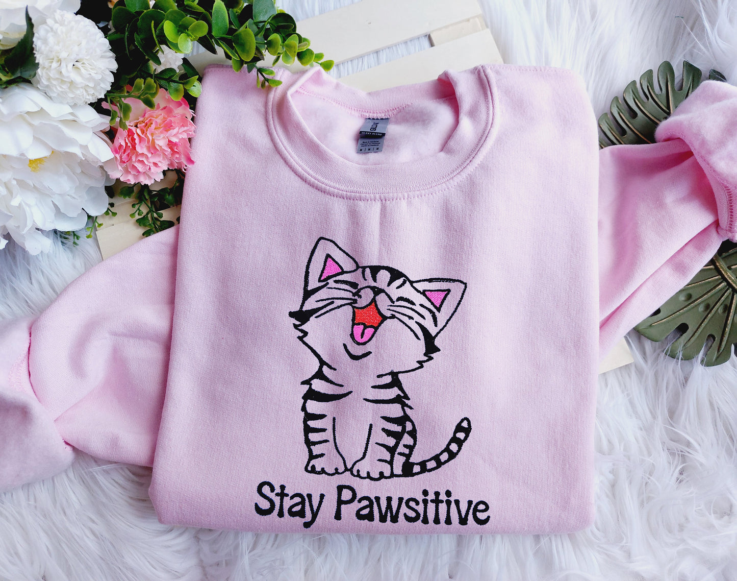 Stay Pawsitive Embroidered Crewneck Sweatshirt