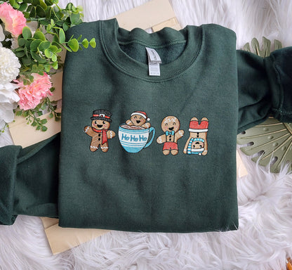 Happy Gingerbreads Embroidered Crewneck Sweatshirt